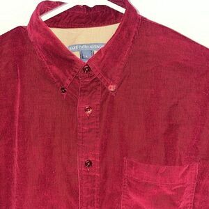 Saks Fifth Avenue Men’s Pocket Red Fine Twill Soft Corduroy Button Up Shirt L